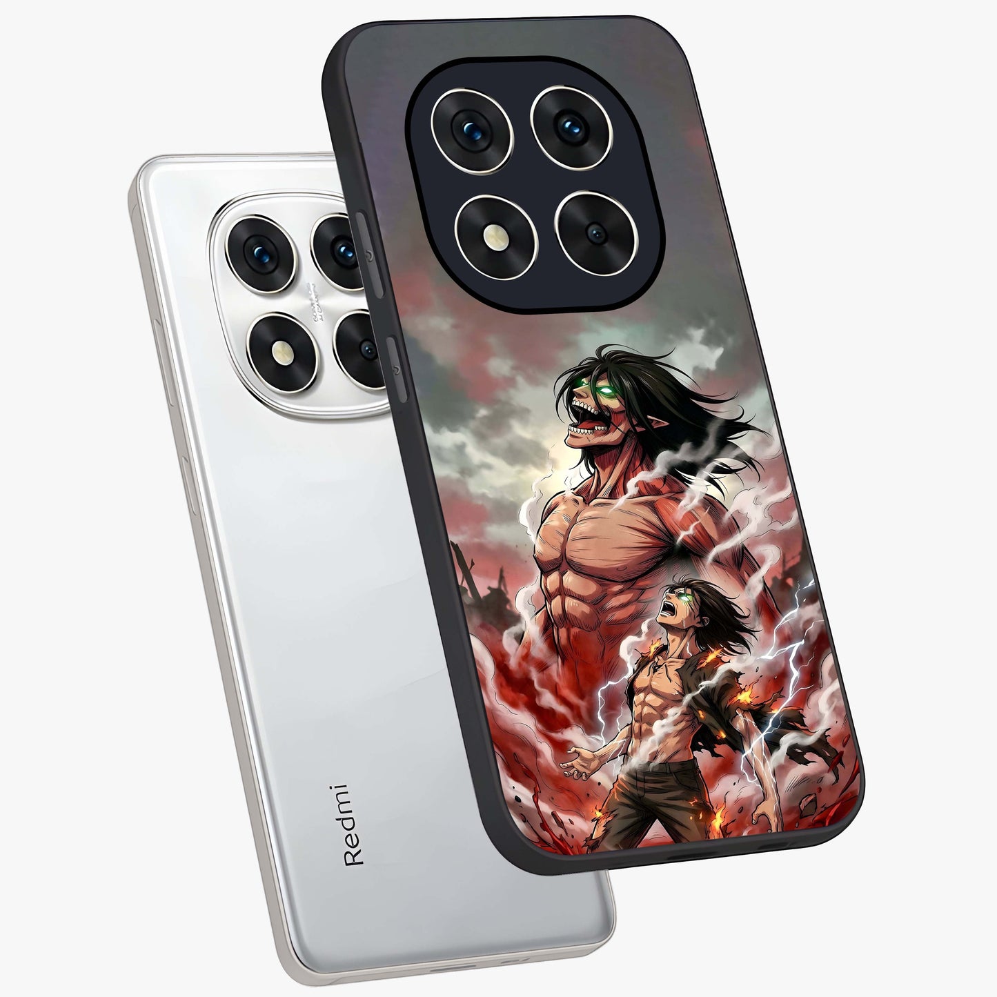 Titan Awakening Fury Glass Case displayed in angled mockup highlighting dramatic giant warrior design with bold anime aesthetic.