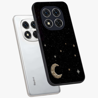 Twinkle Star With Half Moon Glass Case displayed in angled mockup highlighting celestial moon and star design with magical aesthetic.