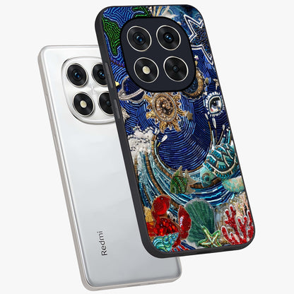 Universe Underwater Spark Glass Case displayed in angled mockup highlighting glowing aquatic design with celestial aesthetic.