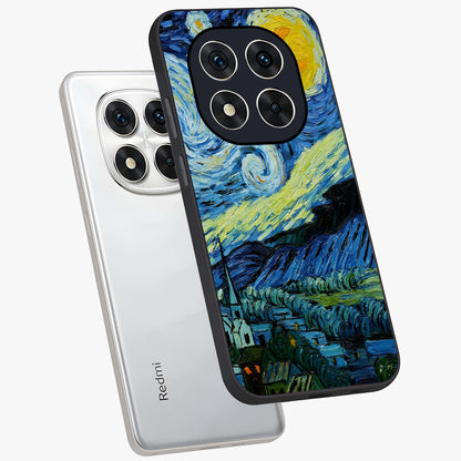Van Gogh Art Glass Case displayed in angled mockup highlighting swirling brushstroke design with artistic aesthetic.