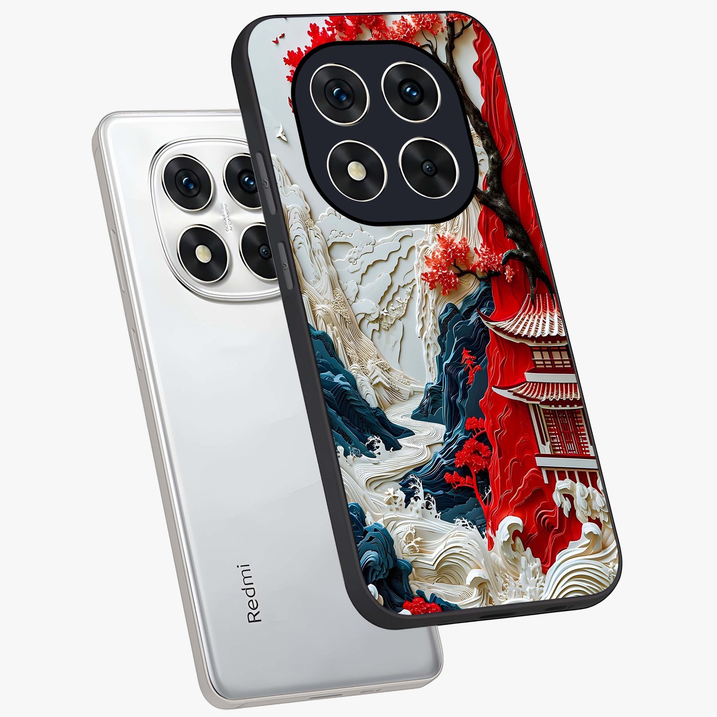 Whispers Of Sakura Waves Glass Case displayed in angled mockup highlighting flowing sakura design with soft floral aesthetic.