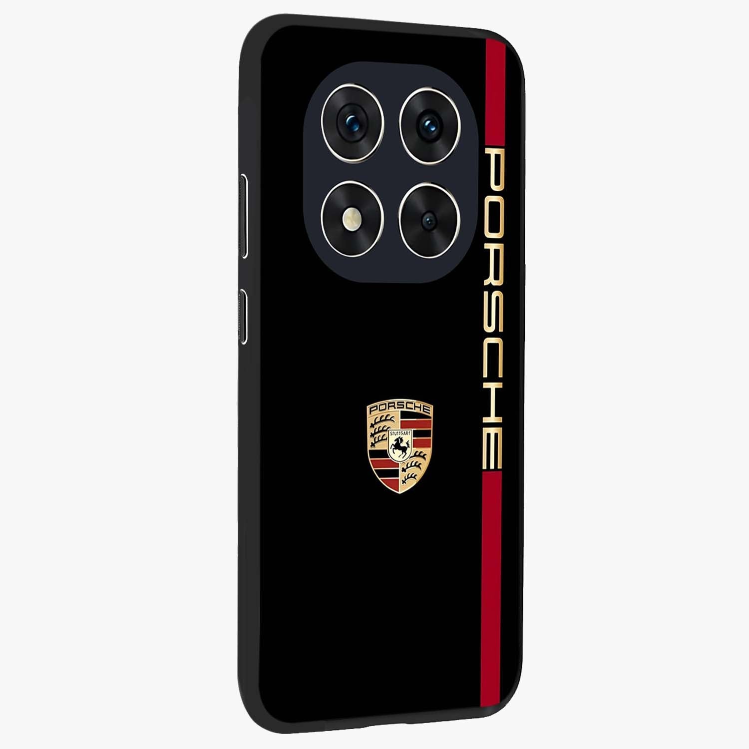 Black Minimal Porsche Glass Case upright view showcasing stylish automotive artwork with bold minimal theme.