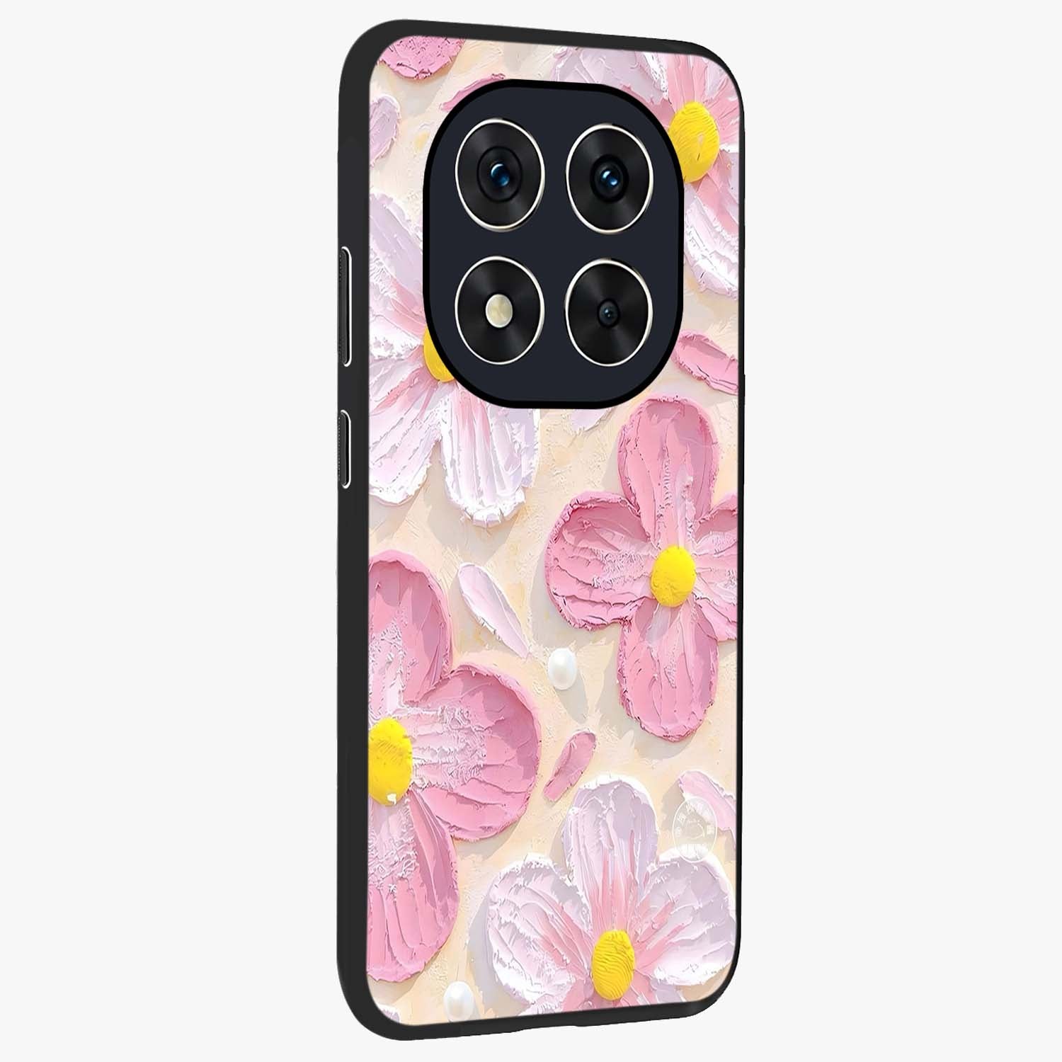 Blush Bloom Texture Glass Case upright view showcasing delicate blush floral texture with modern minimal style.