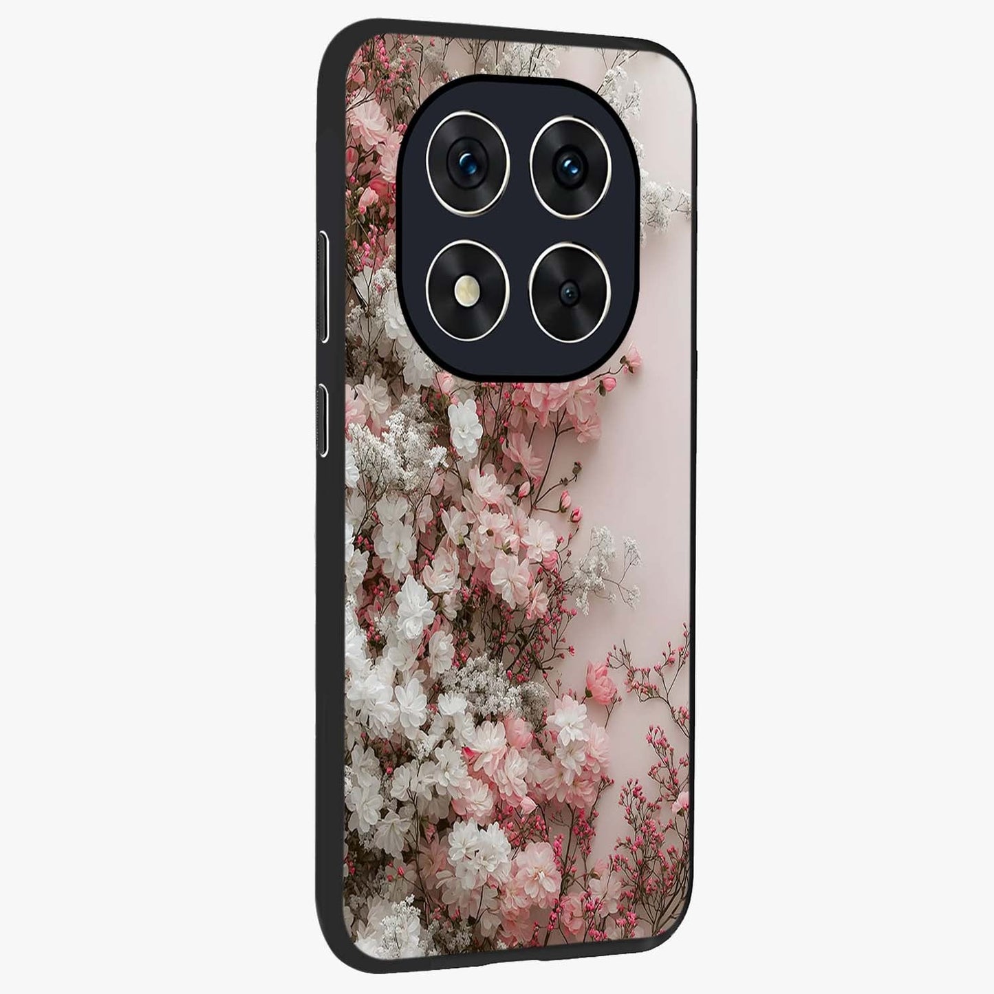Blush Blossom Cloud Glass Case upright view showcasing calm floral cloud artwork with gentle dreamy theme.