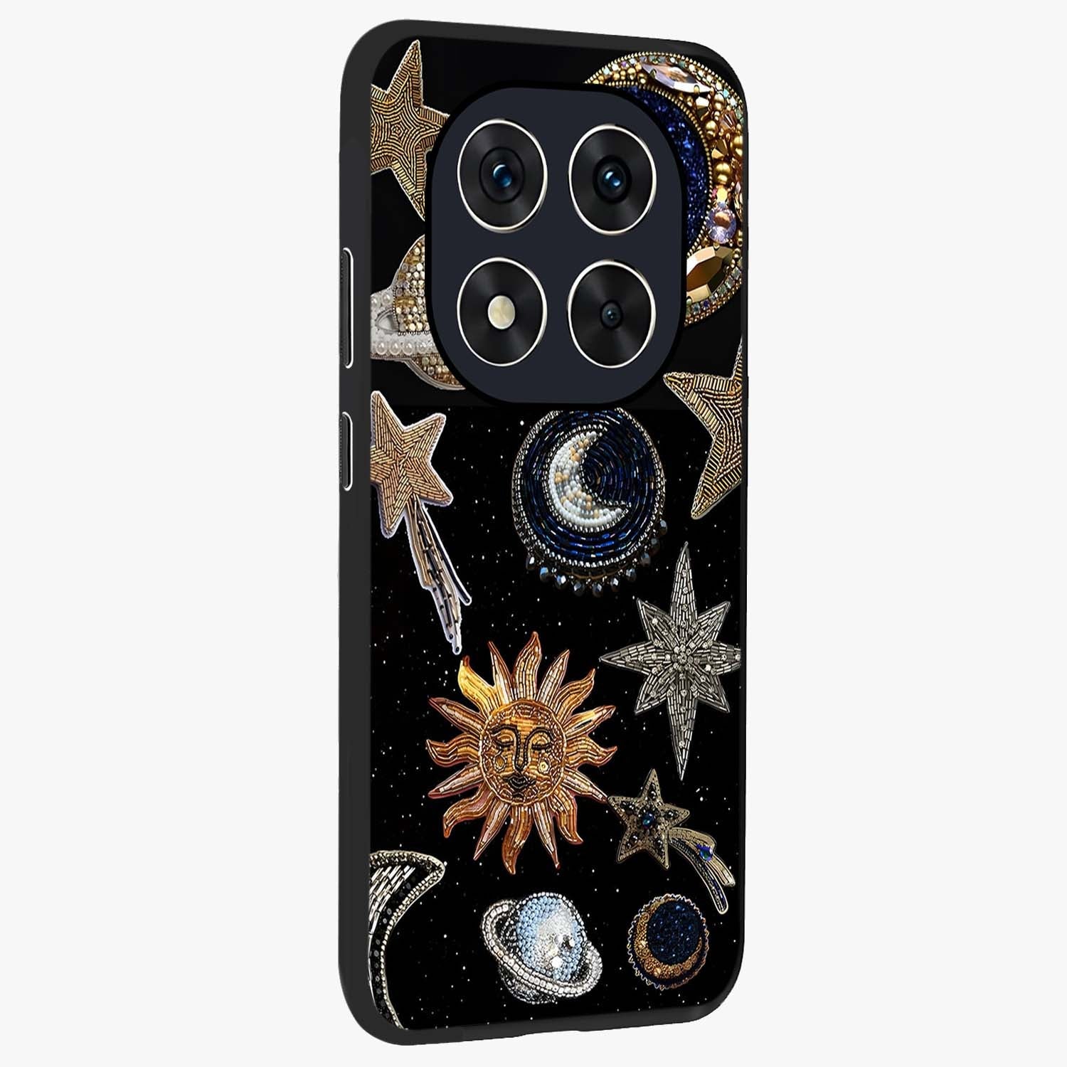 Celestial Gem Constellations Glass Case upright view showcasing cosmic constellation artwork with celestial aesthetic style.