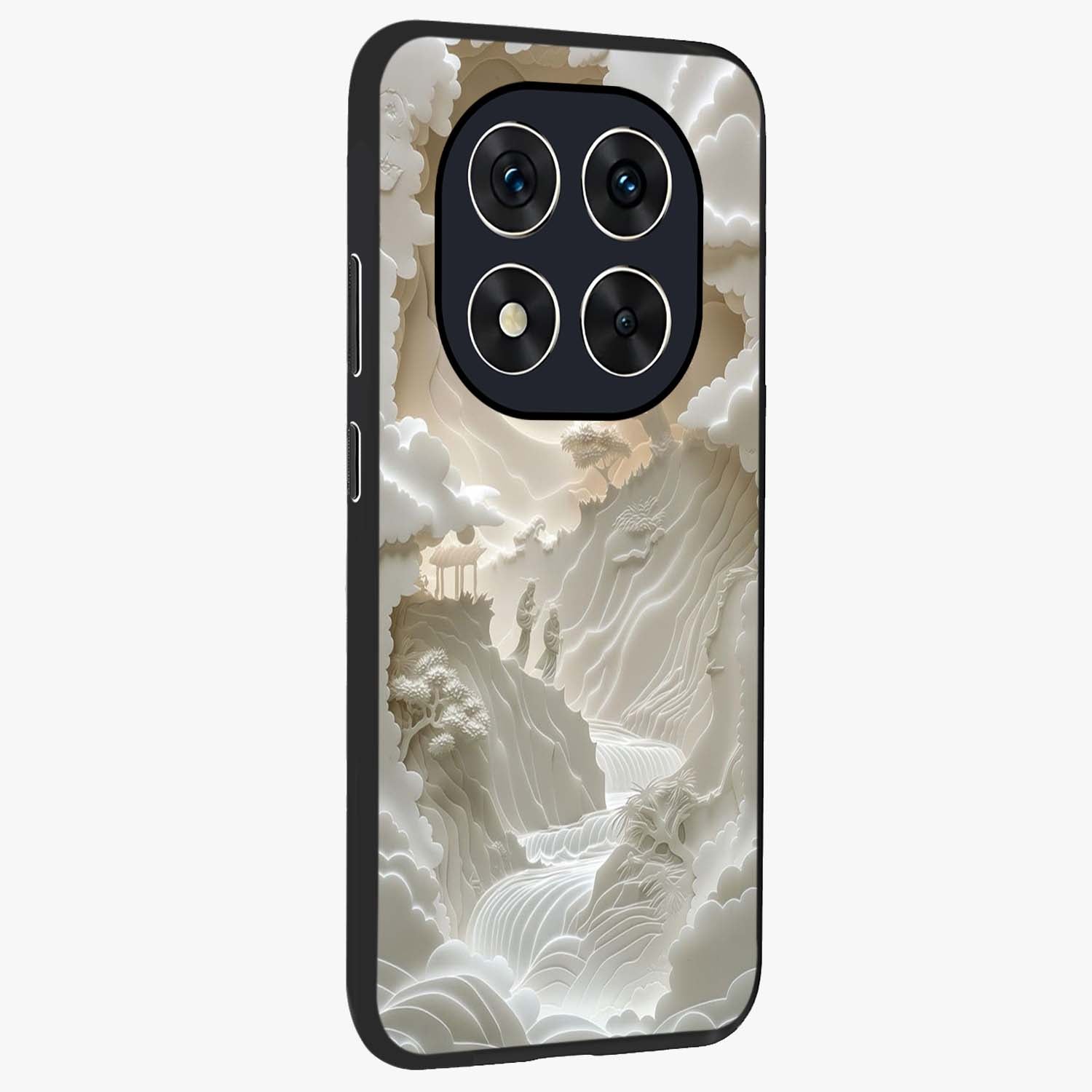 Celestial Origami Glass Case upright view showcasing creative origami artwork with modern celestial style.