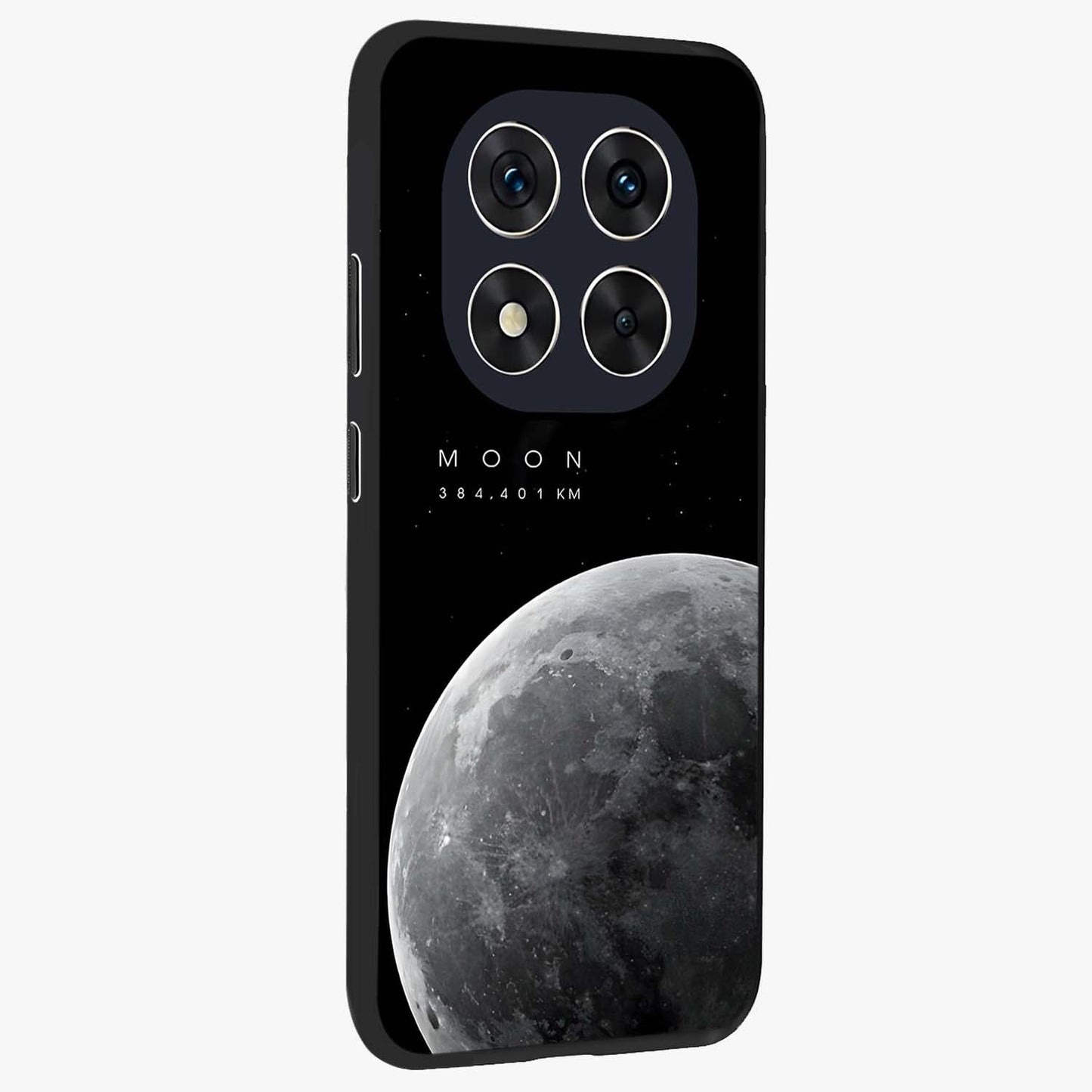Cosmic Moon Glow Glass Case upright view showcasing luminous moon illustration with dreamy cosmic style.