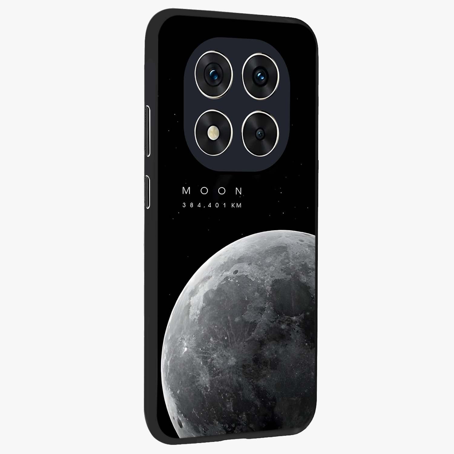 Cosmic Moon Glow Glass Case upright view showcasing luminous moon illustration with dreamy cosmic style.
