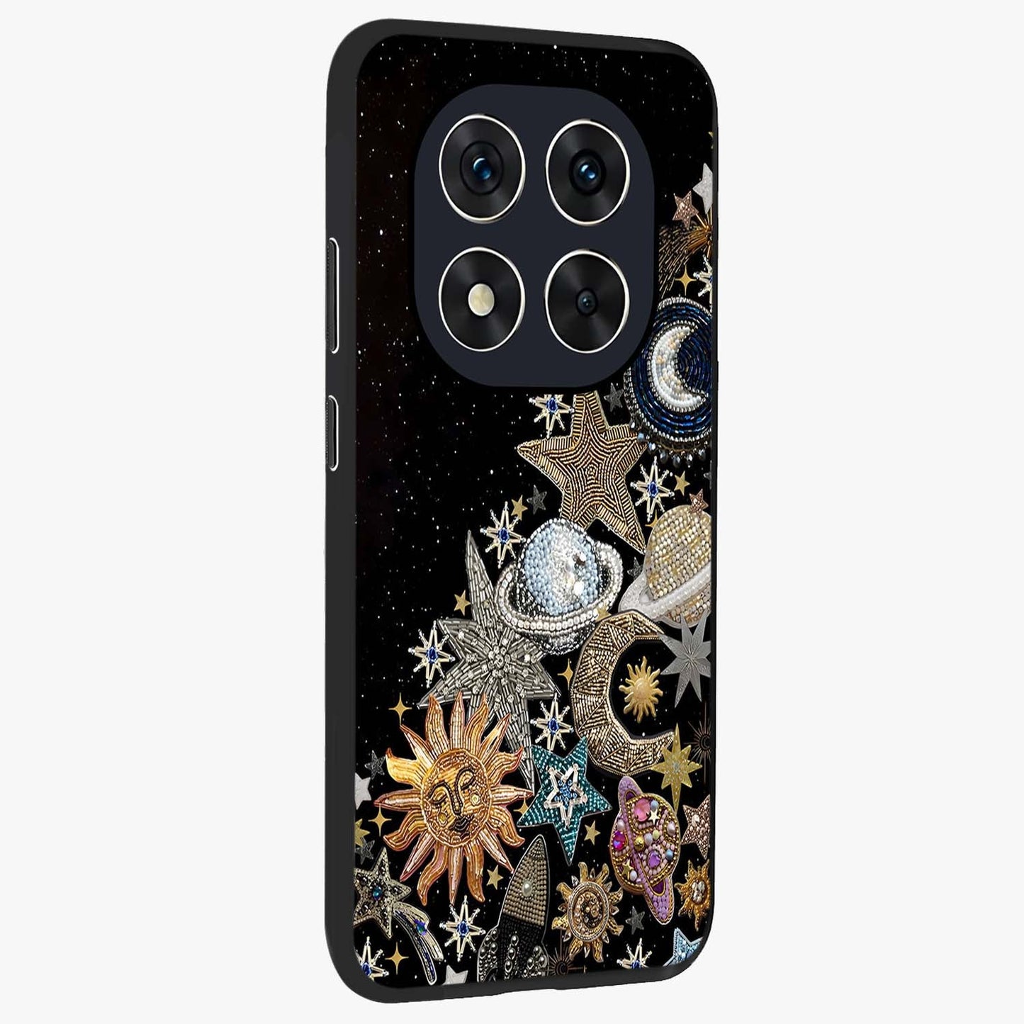 Cosmic Sparkle Dreams Glass Case upright view showcasing glowing cosmic artwork with magical galaxy theme.