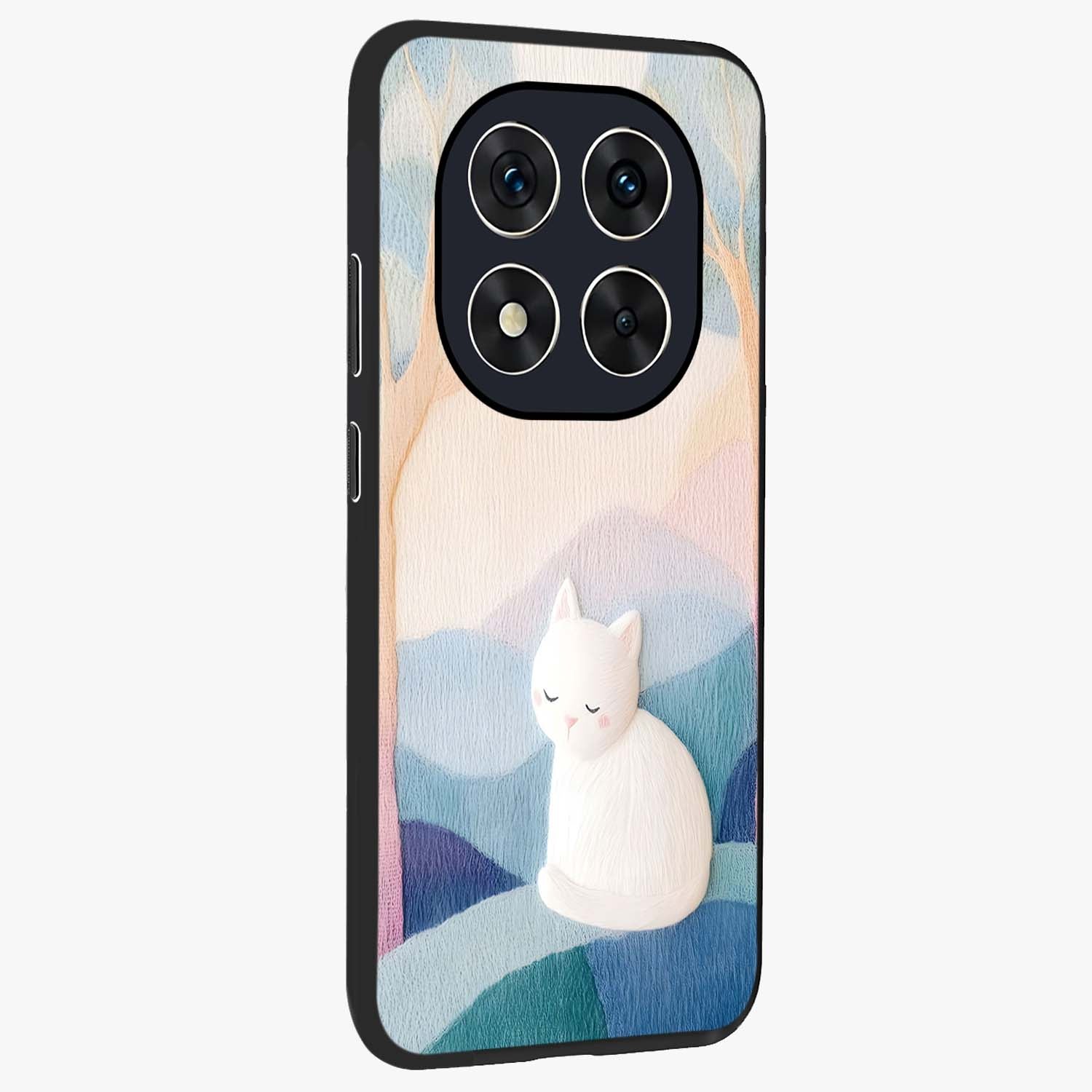 Cotton Dream Cat Glass Case upright view showcasing charming cat artwork with cozy dreamy theme.