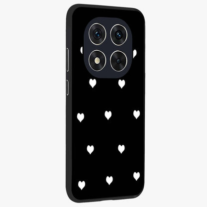 Cute And Simple White Hearts Glass Case upright view showcasing simple white hearts artwork with soft minimal theme.