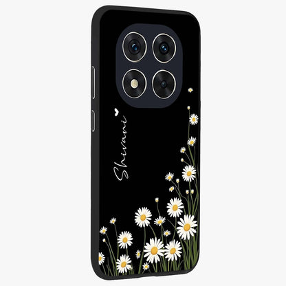 Daisy Cascade Custom Name Glass Case upright view showcasing elegant floral cascade design with personalized aesthetic.