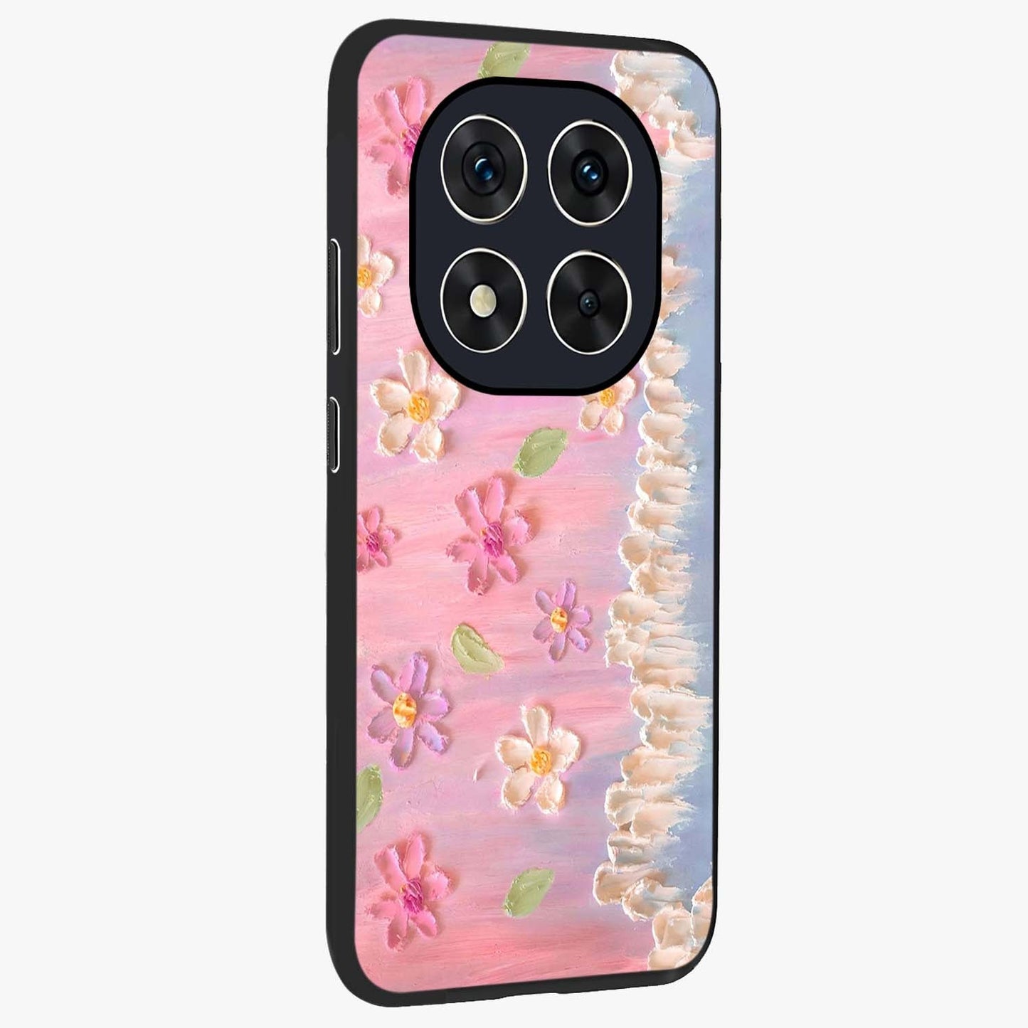 Dreamy Painted Garden Glass Case upright view showcasing vibrant floral garden artwork with artistic nature theme.