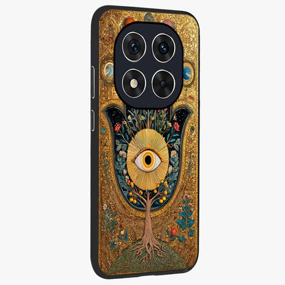 Ethereal Evil Eye Glass Case upright view showcasing celestial evil eye artwork with mystical theme.