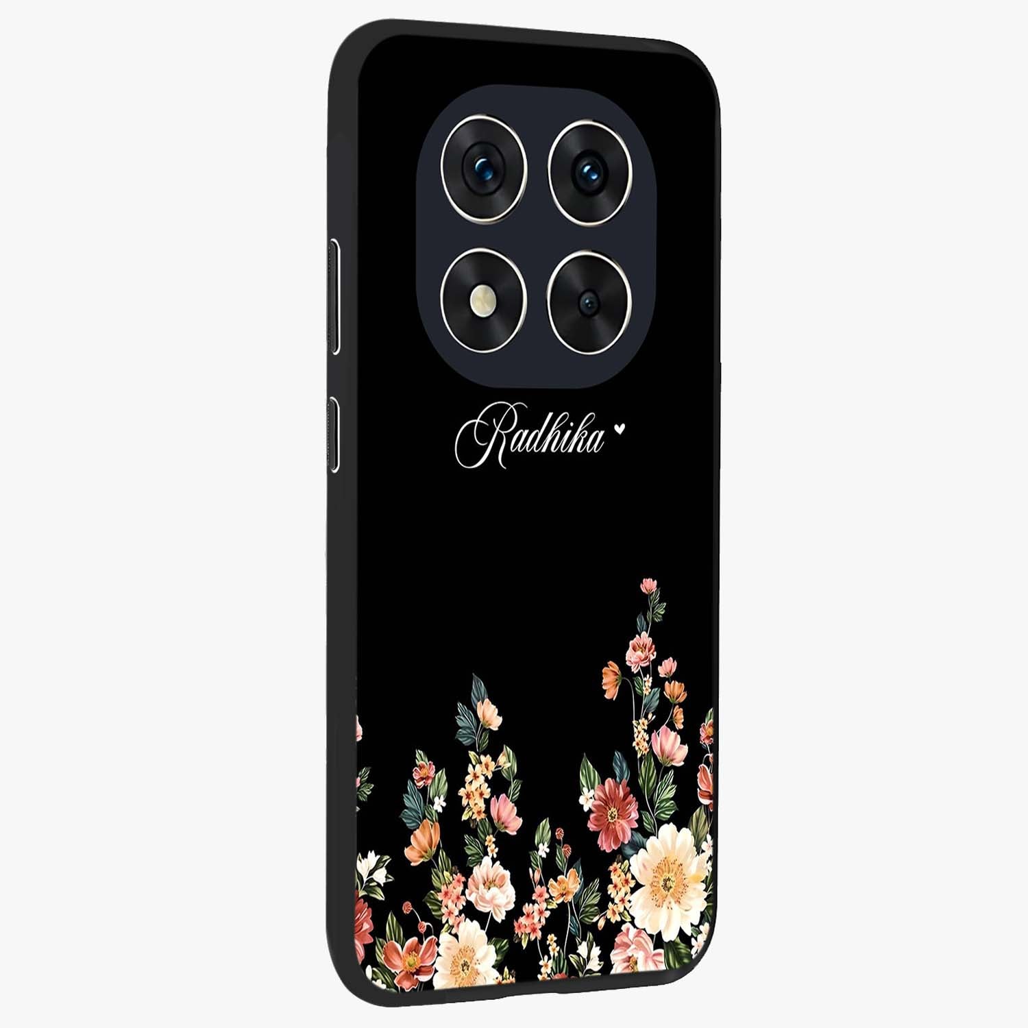 Floral Design With a Custom Personalized Name Glass Case upright view showcasing delicate floral artwork with personalized aesthetic style.