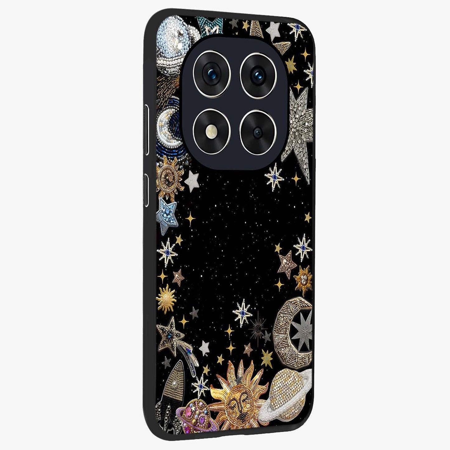 Galactic Jewel Stars Glass Case upright view showcasing glittering star jewel artwork with vibrant galaxy theme.