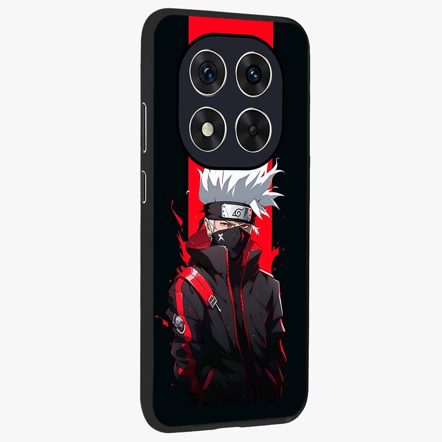 Kakashi Scarlet Shadow Glass Case upright view showcasing intense anime ninja artwork with dark action theme.
