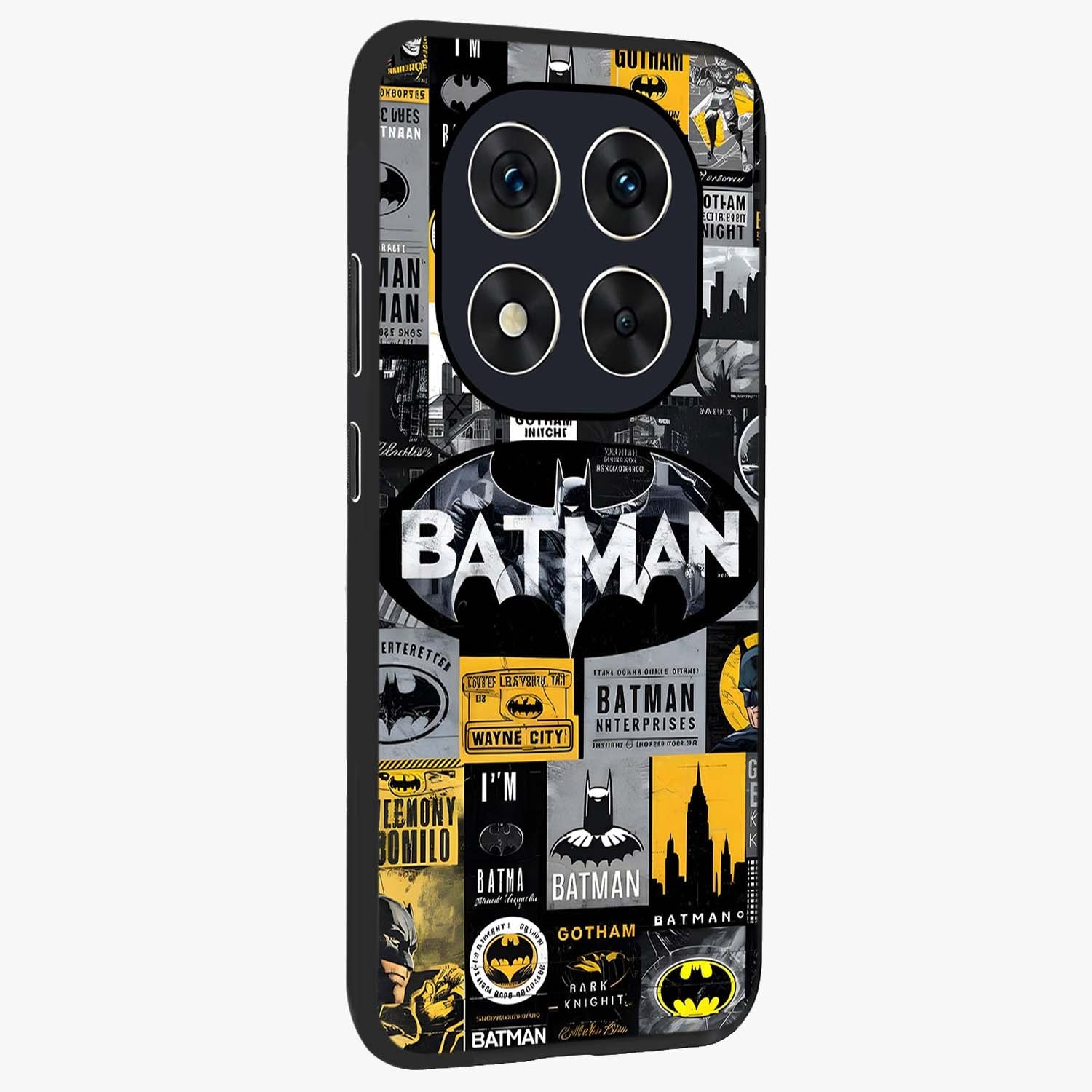 Knight Gotham Rise Glass Case upright view showcasing bold vigilante themed artwork with gothic city vibe.
