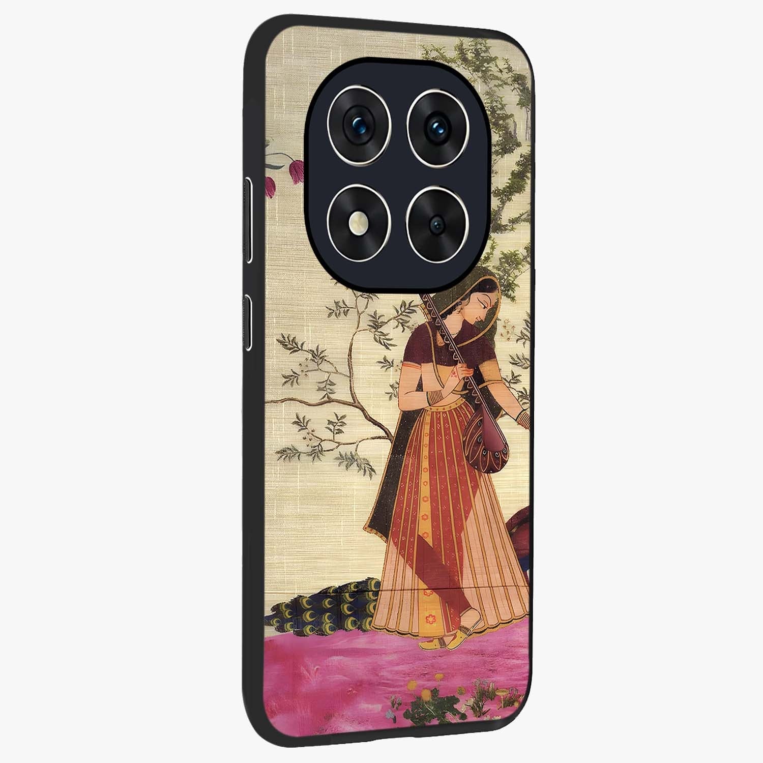 Lady With Veena Art Glass Case upright view showcasing classical veena artwork with traditional artistic theme.