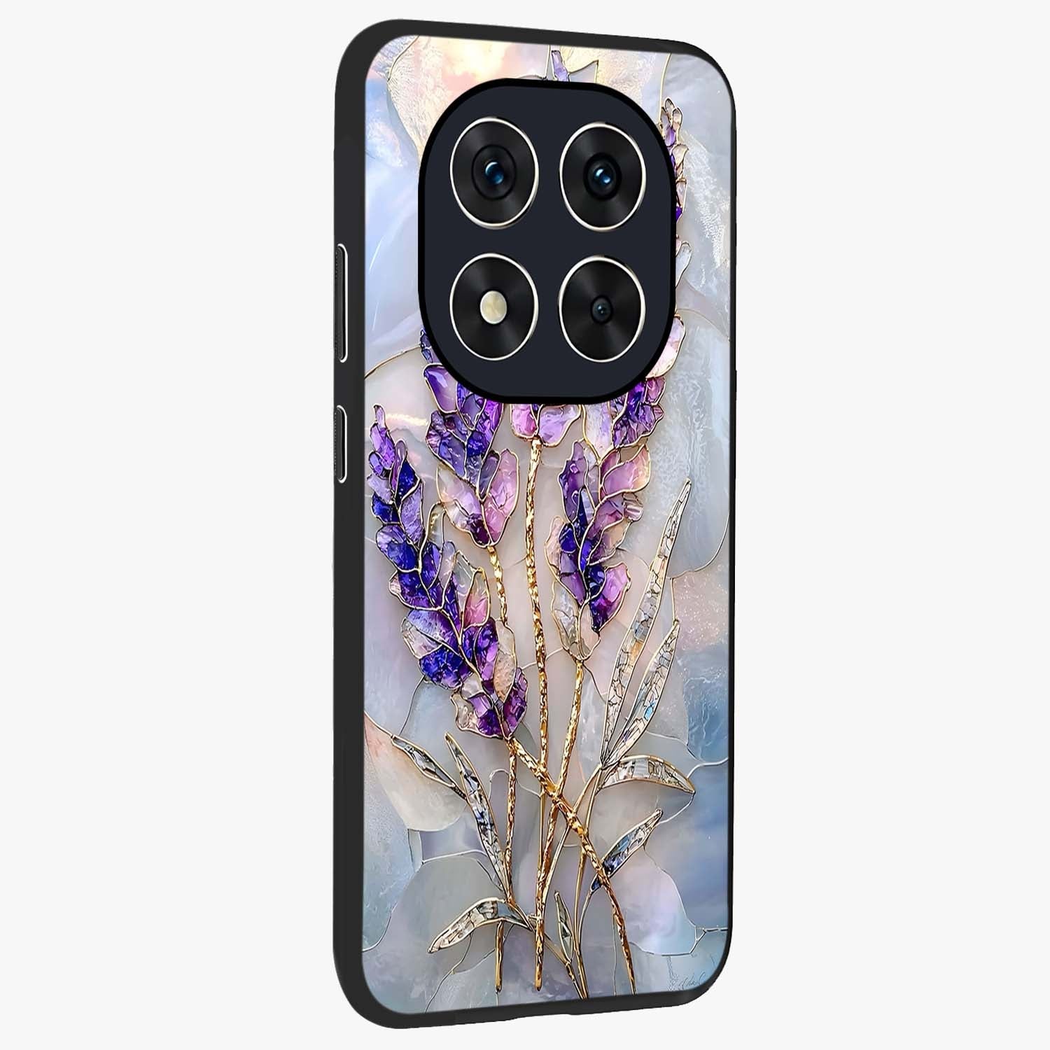 Lavender Dream Glow Glass Case upright view showcasing radiant lavender glow artwork with calming dreamy theme.