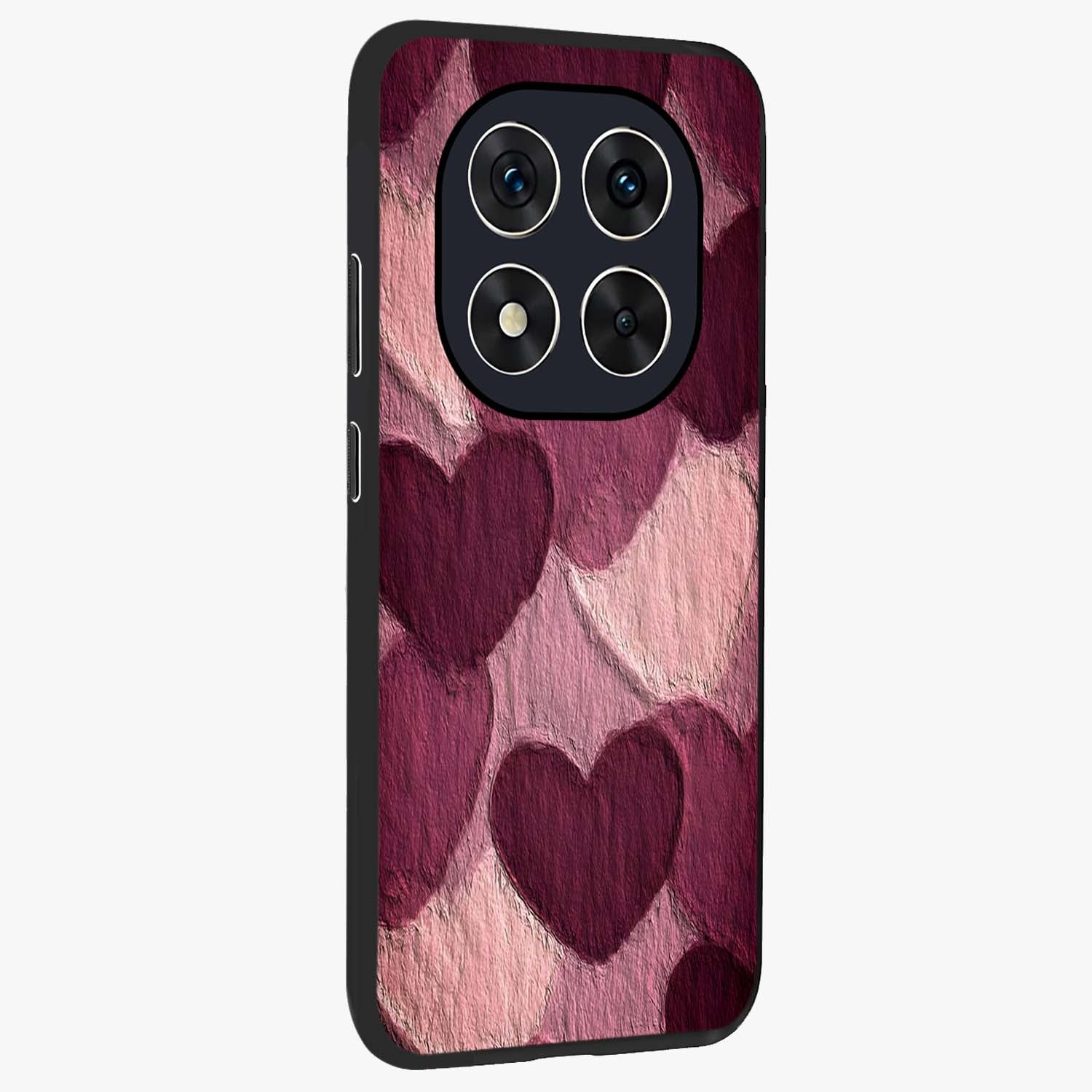 Layered Paper Hearts Glass Case upright view showcasing decorative layered heart artwork with sweet love theme.