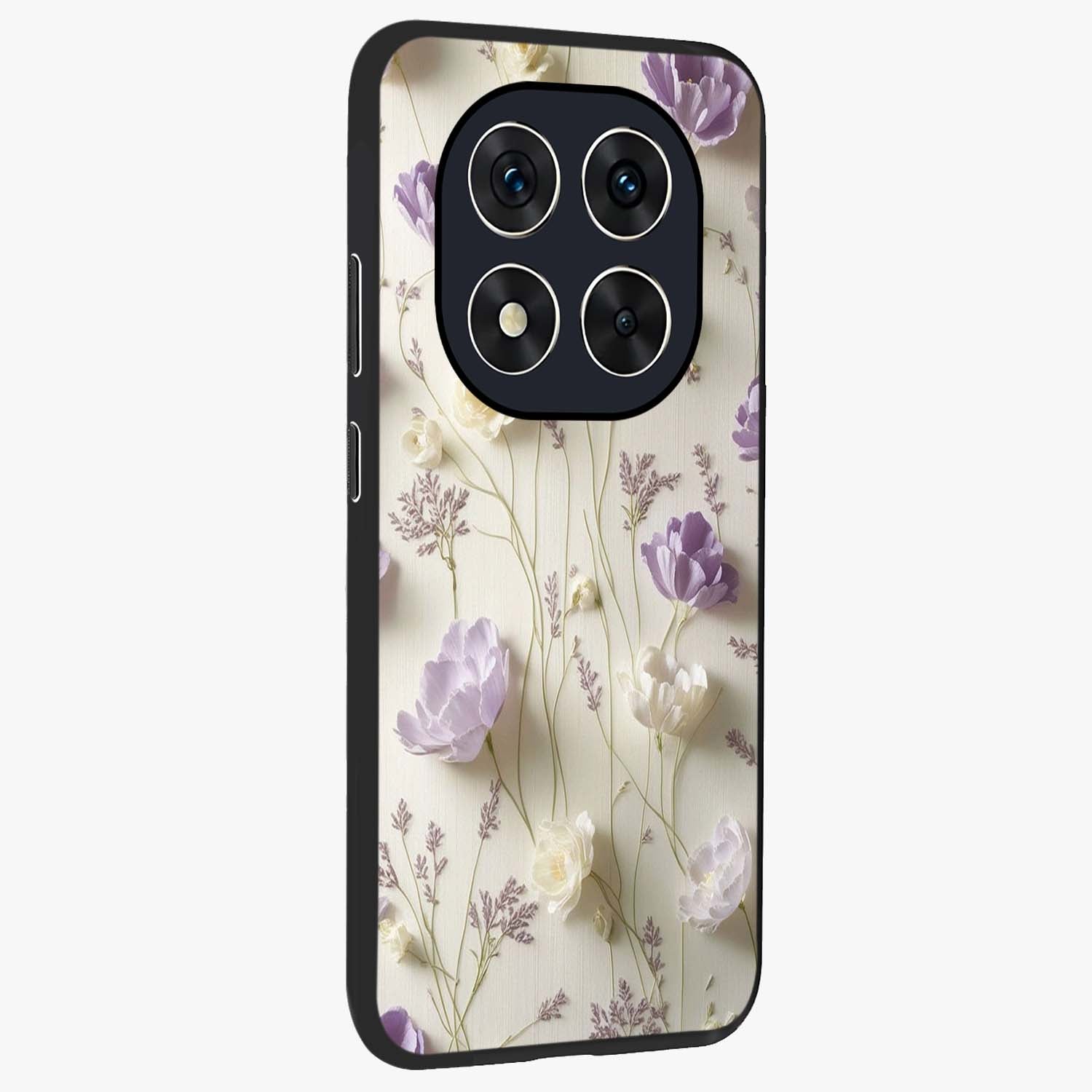 Lilac Breeze Harmony Glass Case upright view showcasing delicate lilac artwork with peaceful floral theme.