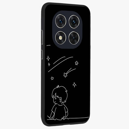 Line Art Boy With Shooting Stars Glass Case upright view showcasing artistic shooting star illustration with minimal style.