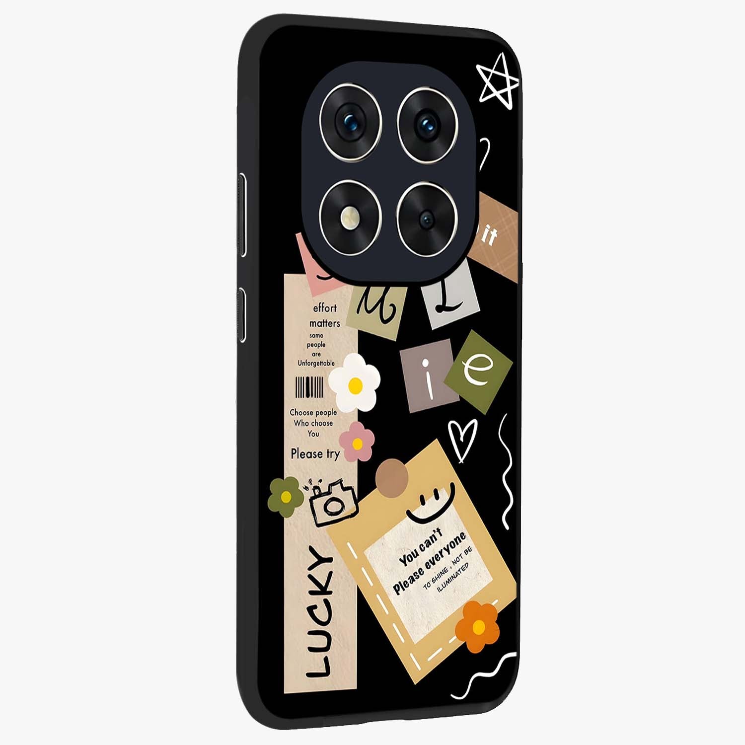 Lucky Aesthetic Collage Glass Case upright view showcasing vibrant collage artwork with youthful aesthetic theme.