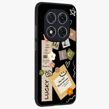 Lucky Aesthetic Collage Glass Case upright view showcasing vibrant collage artwork with youthful aesthetic theme.