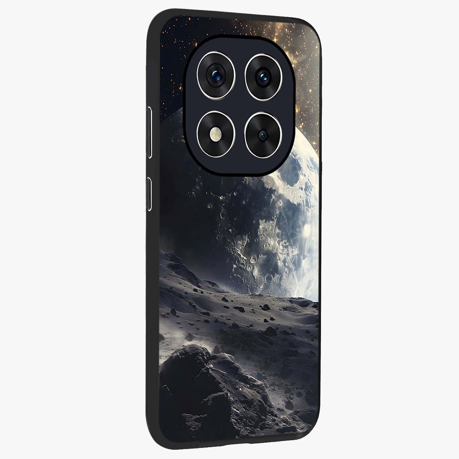 Lunar Horizon Glow Glass Case upright view showcasing radiant lunar artwork with calm cosmic theme.