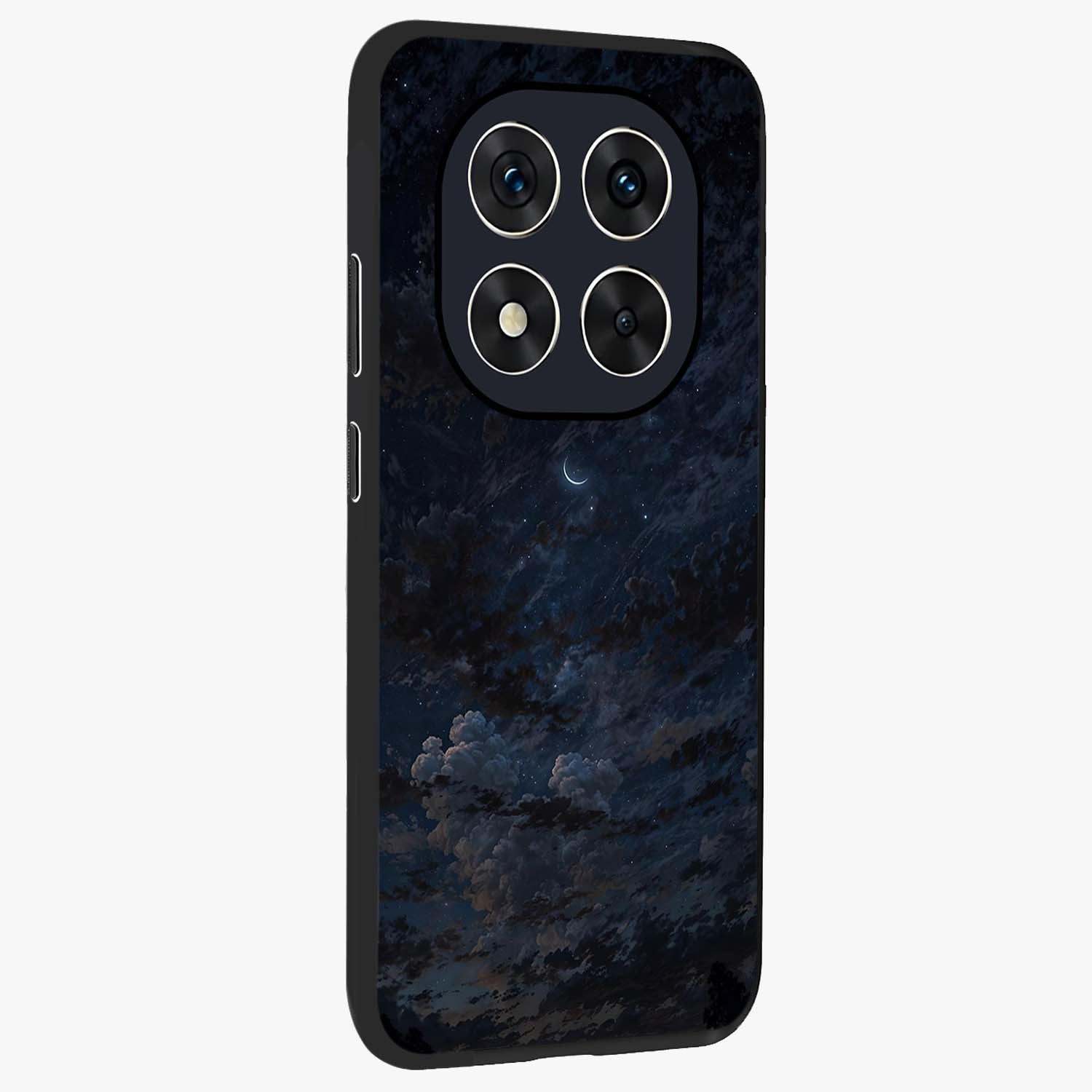 Lunar Veil Silence Glass Case upright view showcasing calm moon themed artwork with serene night atmosphere.