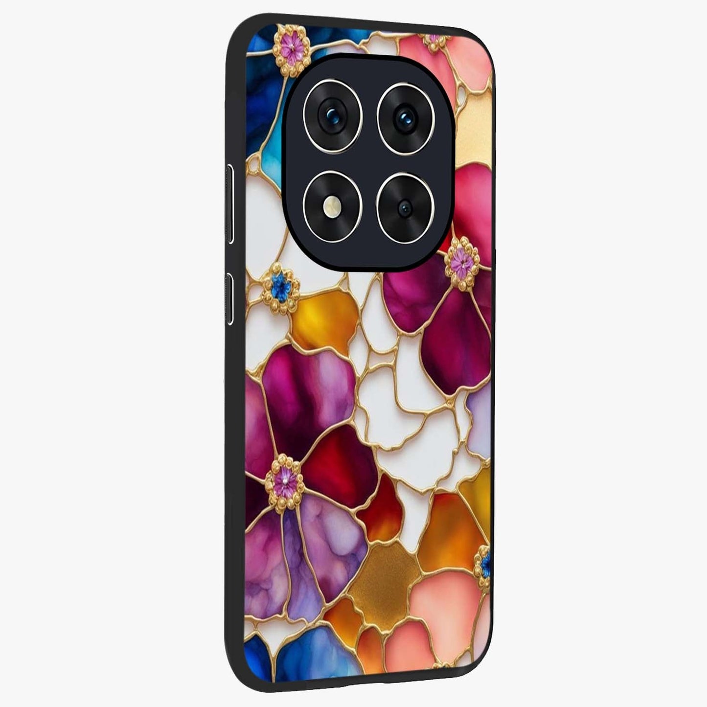 Marble Flower Pattern Glass Case upright view showcasing decorative marble flower artwork with refined style.