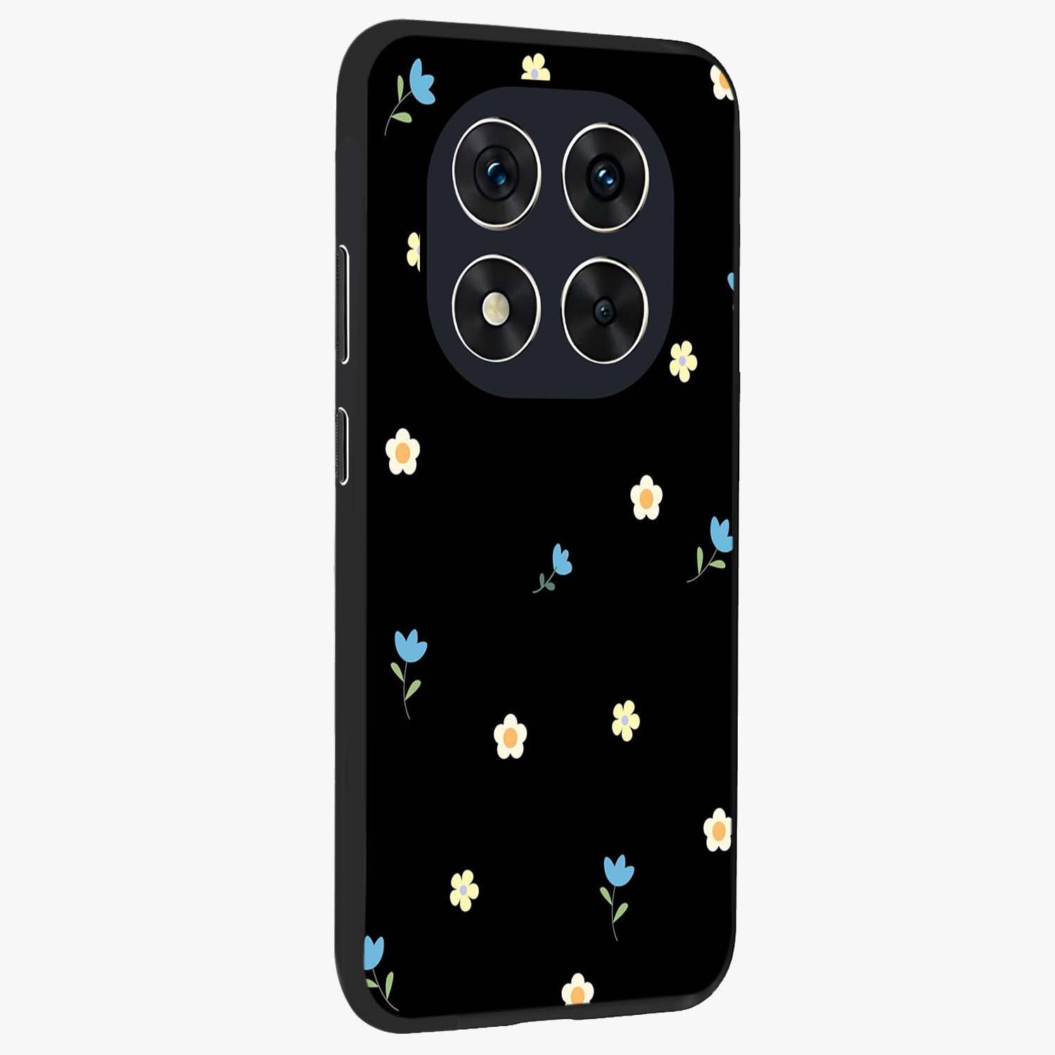 Minimal Petal Whispers Glass Case upright view showcasing elegant floral artwork with modern minimalist style.