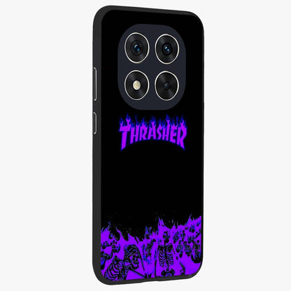 Neon Flame Riot Glass Case upright view showcasing dynamic flame artwork with energetic neon theme.