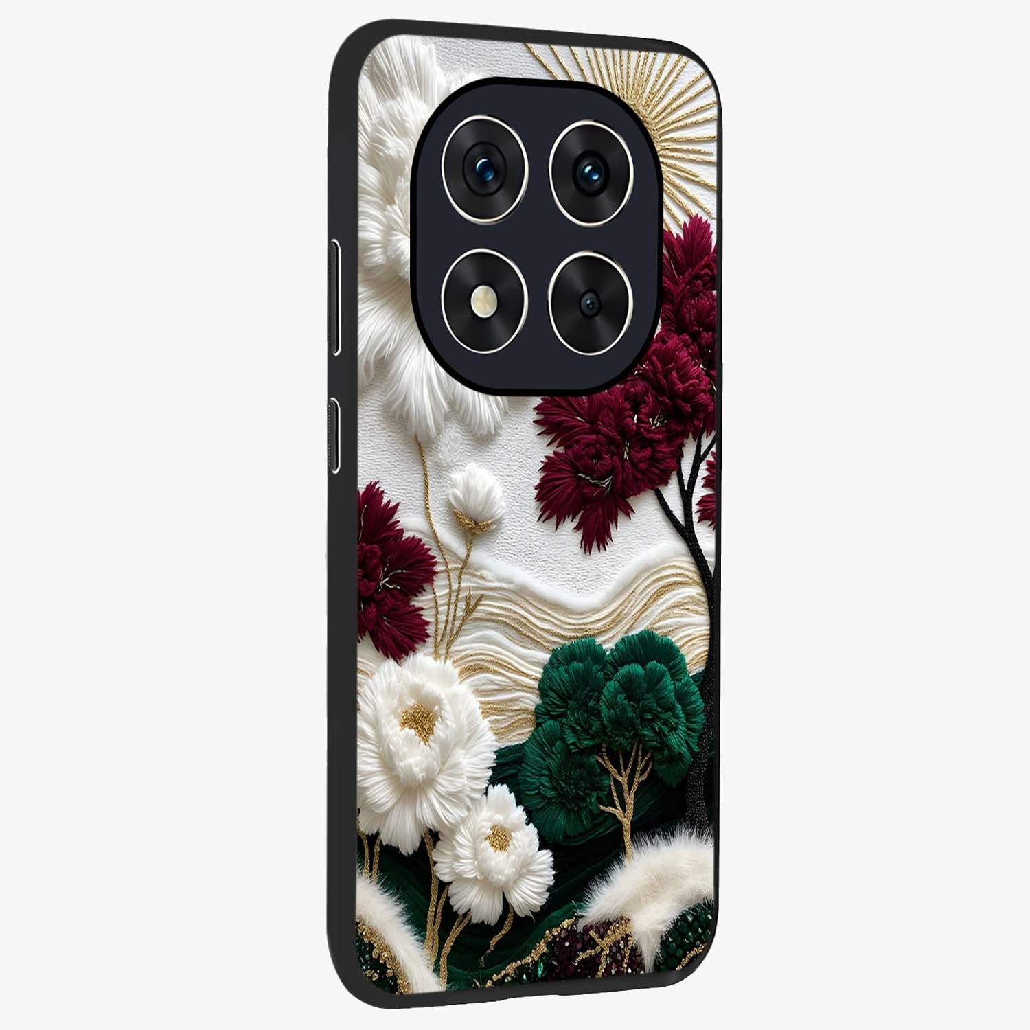 Radiant Bloom Elegance Glass Case upright view showcasing decorative flower artwork with refined botanical theme.