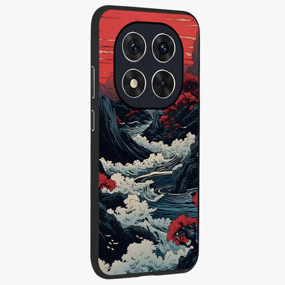 Red Sunset Scenery Glass Case upright view showcasing dramatic sunset scenery artwork with warm nature theme.