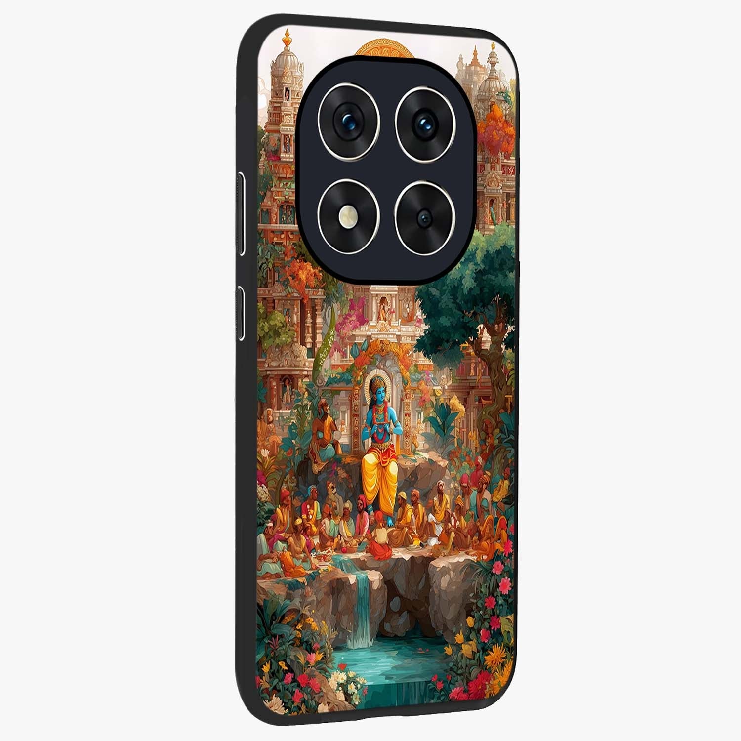 Sacred Sunlight Gods Glass Case upright view showcasing glowing divine artwork with sacred mythological theme.