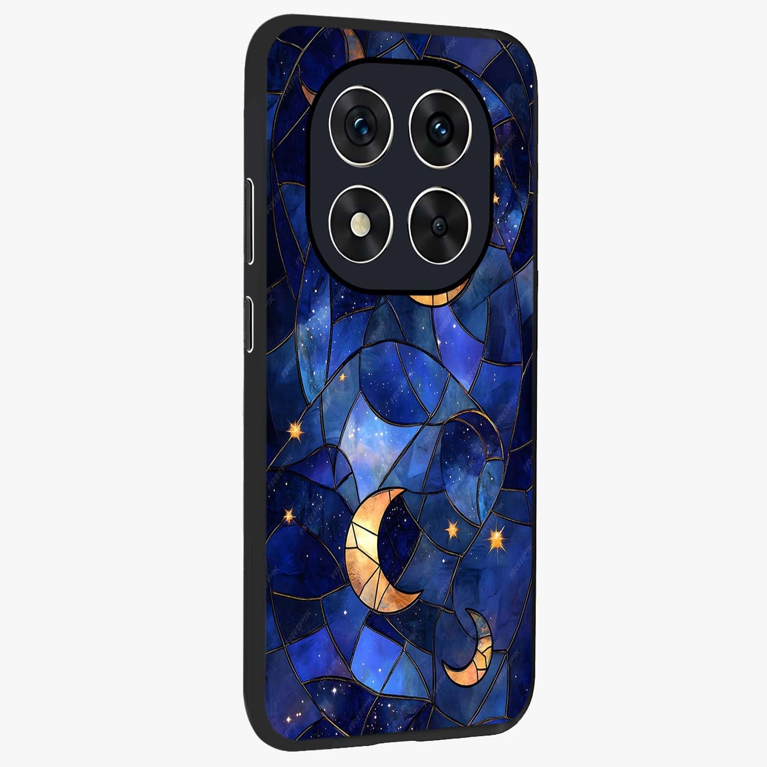 Starlit Sky Tapestry Glass Case upright view showcasing elegant starry sky artwork with cosmic decorative theme.