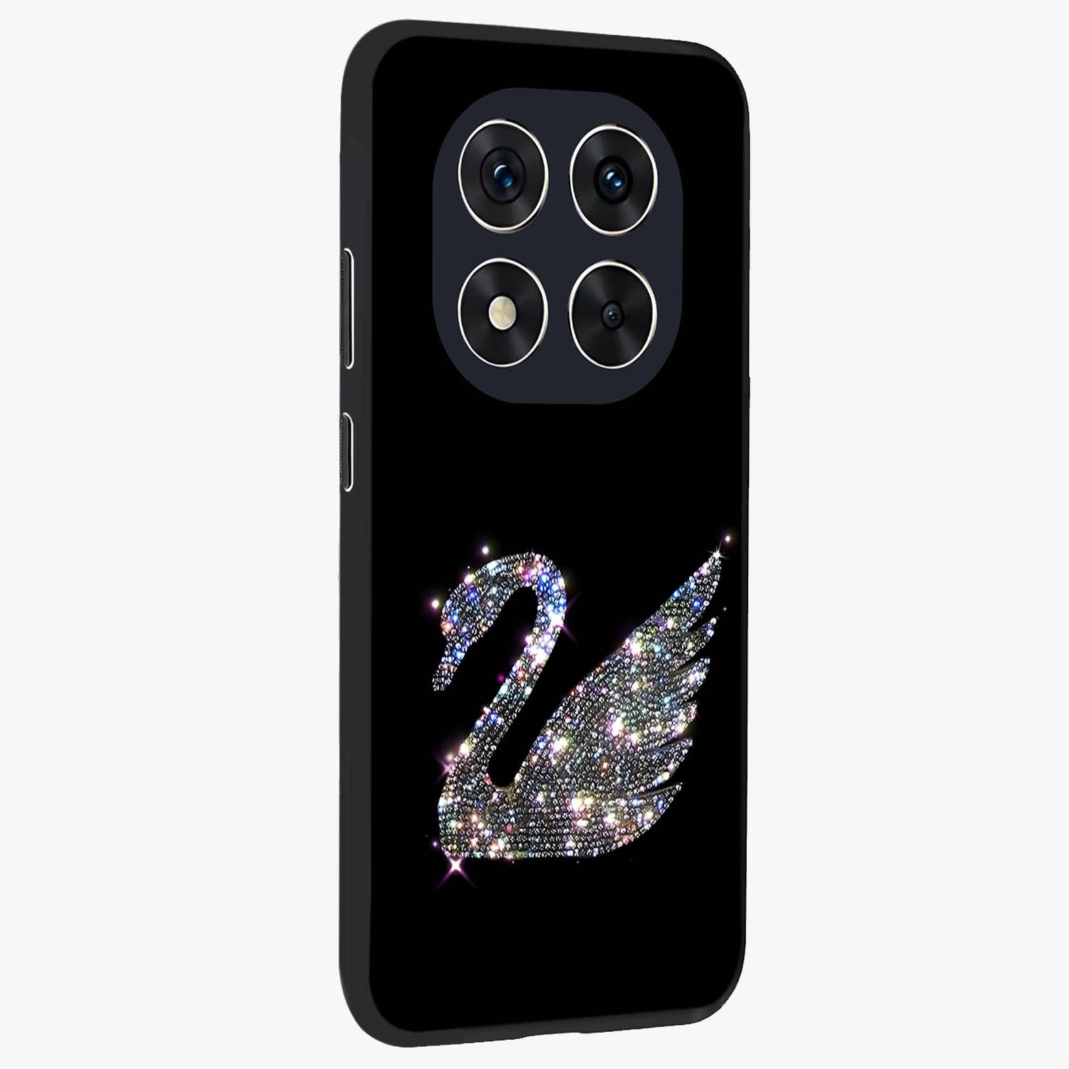 Starlit Swan Grace Glass Case upright view showcasing beautiful swan artwork with peaceful night themed design.