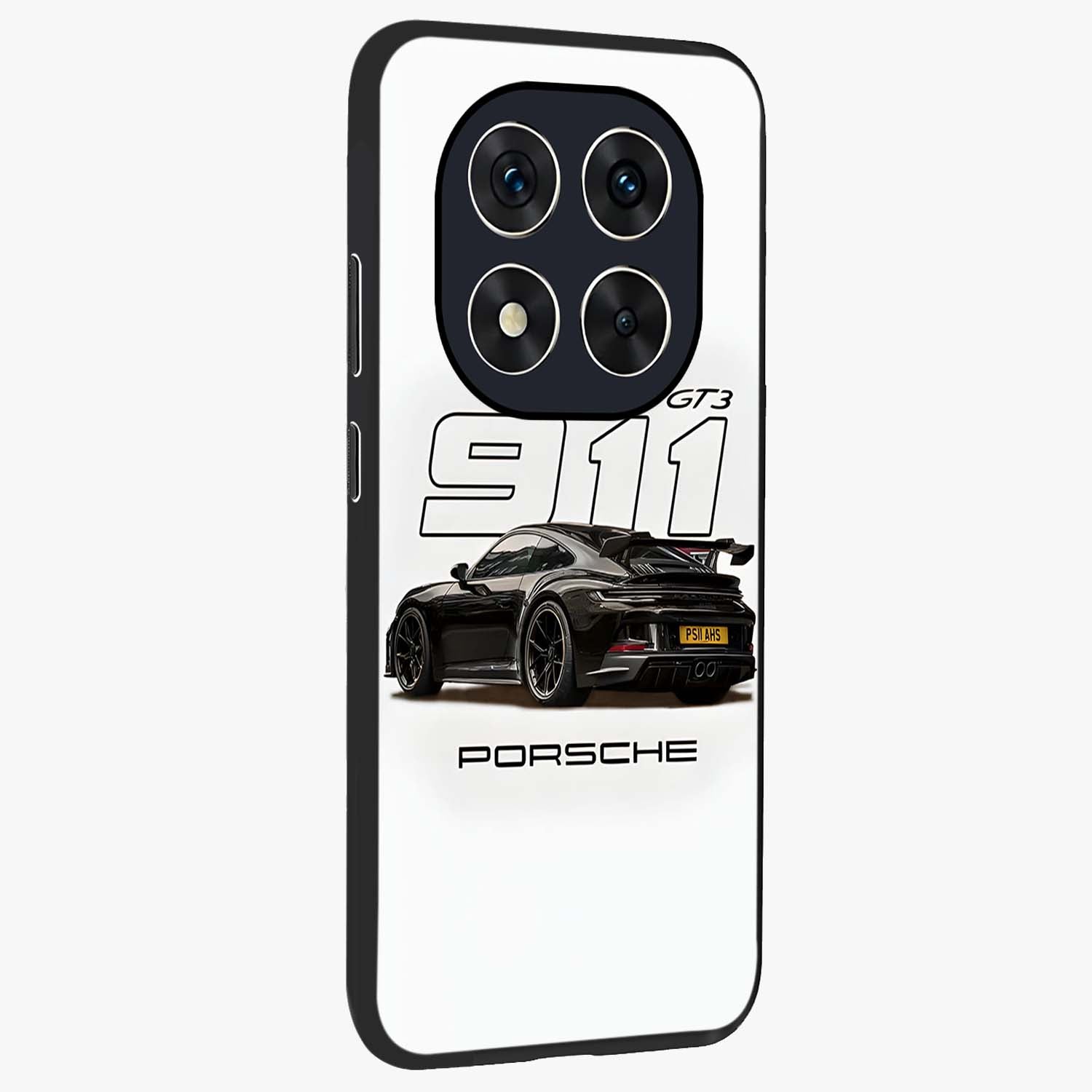 Turbo Legacy Icon Glass Case upright view showcasing bold racing inspired artwork with classic car theme.
