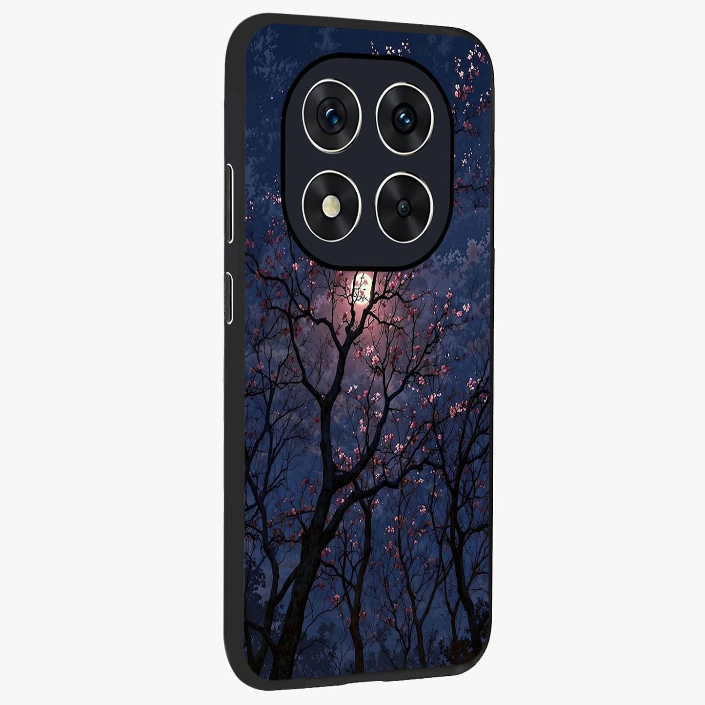 Twilight Sakura Serenade Glass Case upright view showcasing beautiful cherry blossom artwork with serene evening theme.
