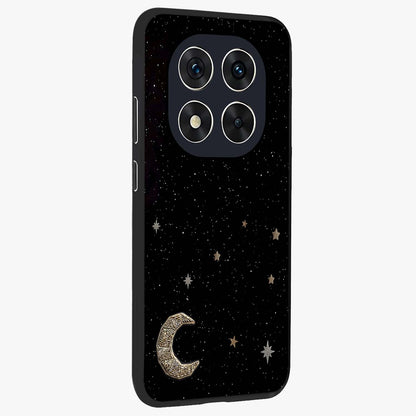 Twinkle Star With Half Moon Glass Case upright view showcasing glowing cosmic artwork with dreamy night theme.