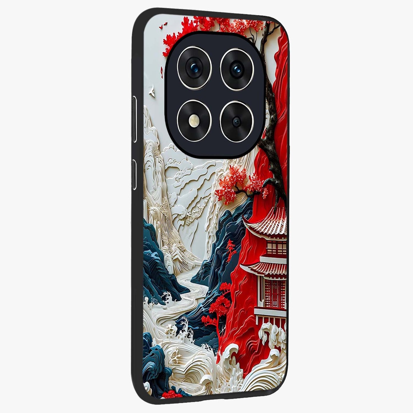 Whispers Of Sakura Waves Glass Case upright view showcasing delicate cherry blossom artwork with elegant nature theme.