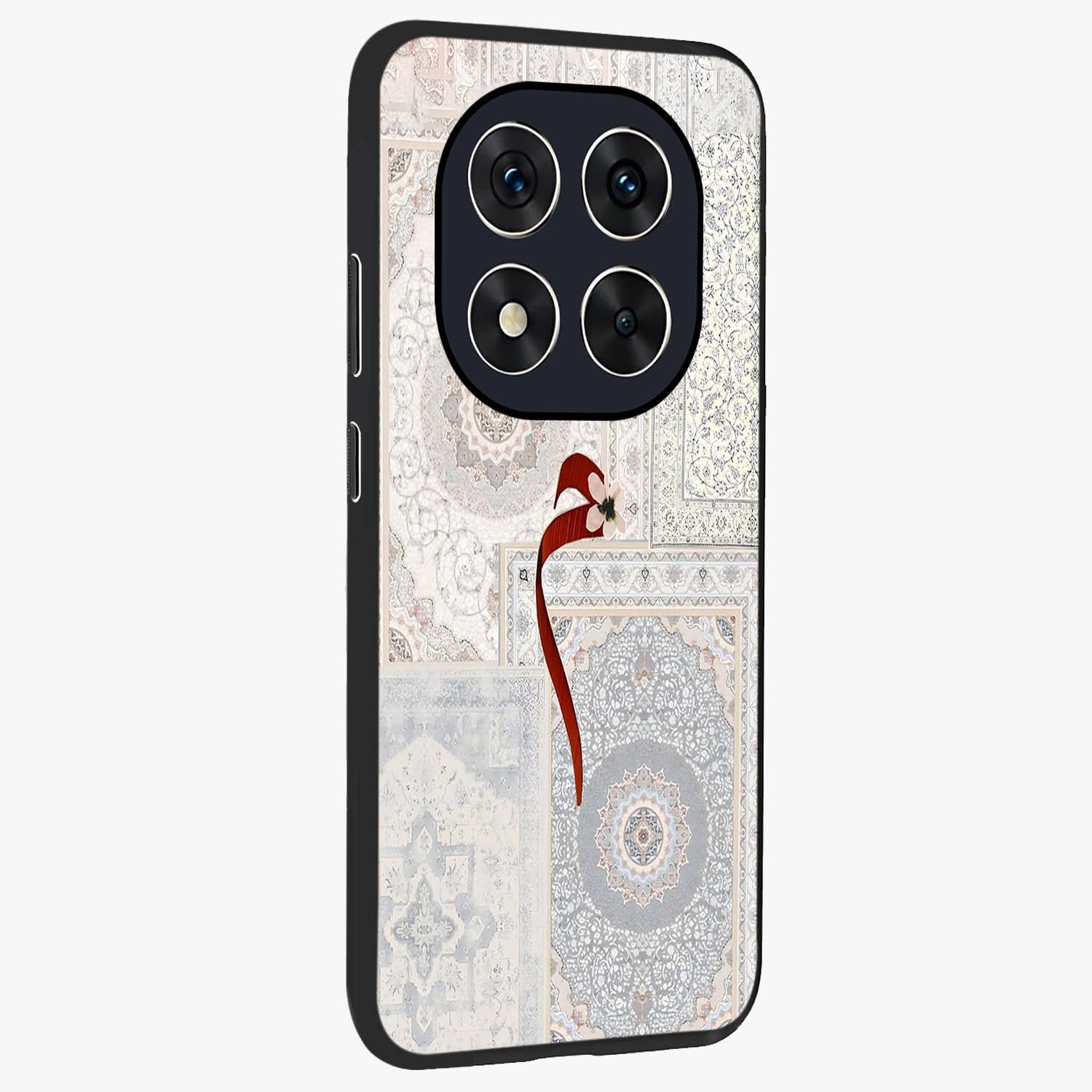 White Aesthetic Bow Glass Case upright view showcasing delicate ribbon bow artwork with cute minimalist theme.