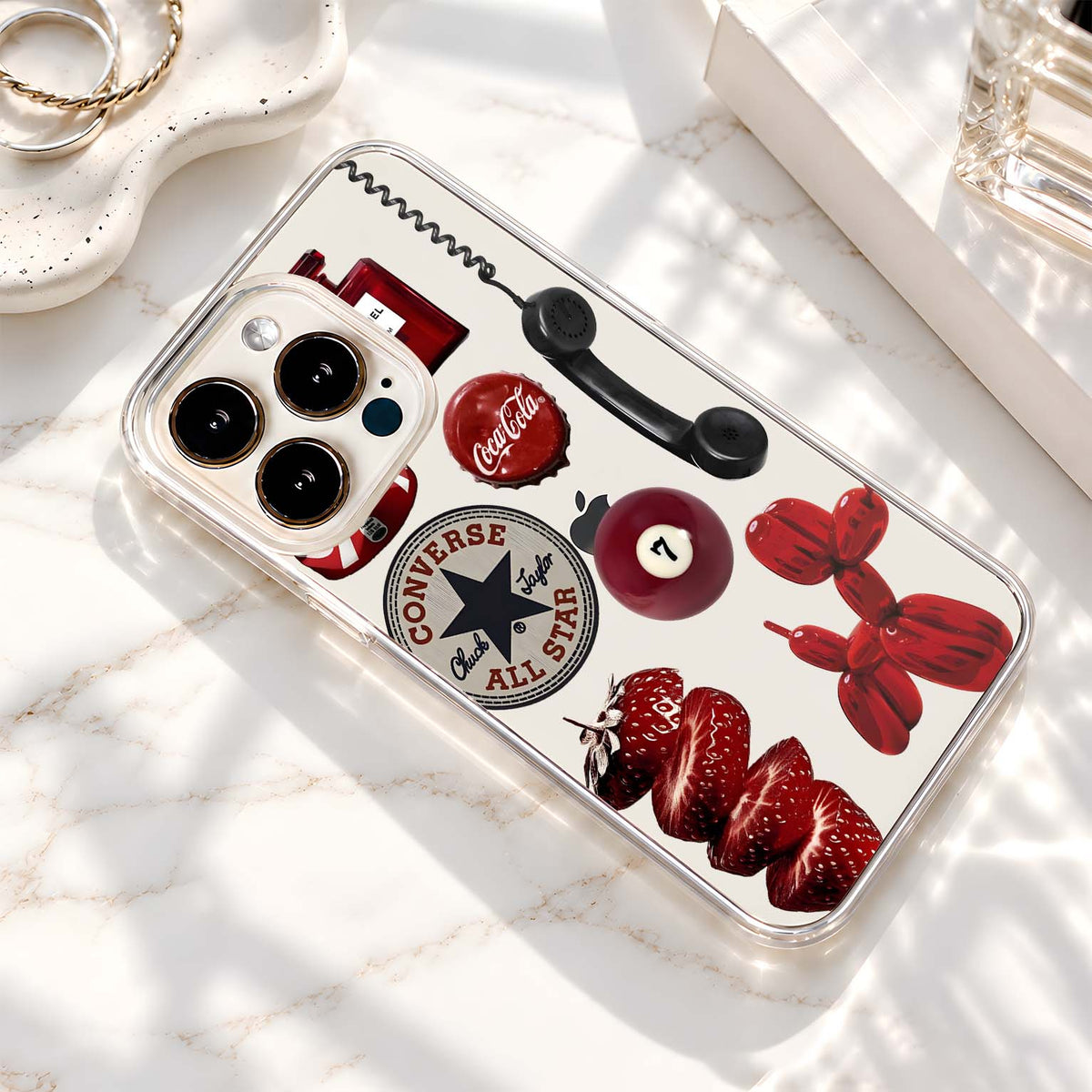 Retro Red Collage Clear Silicon Cover