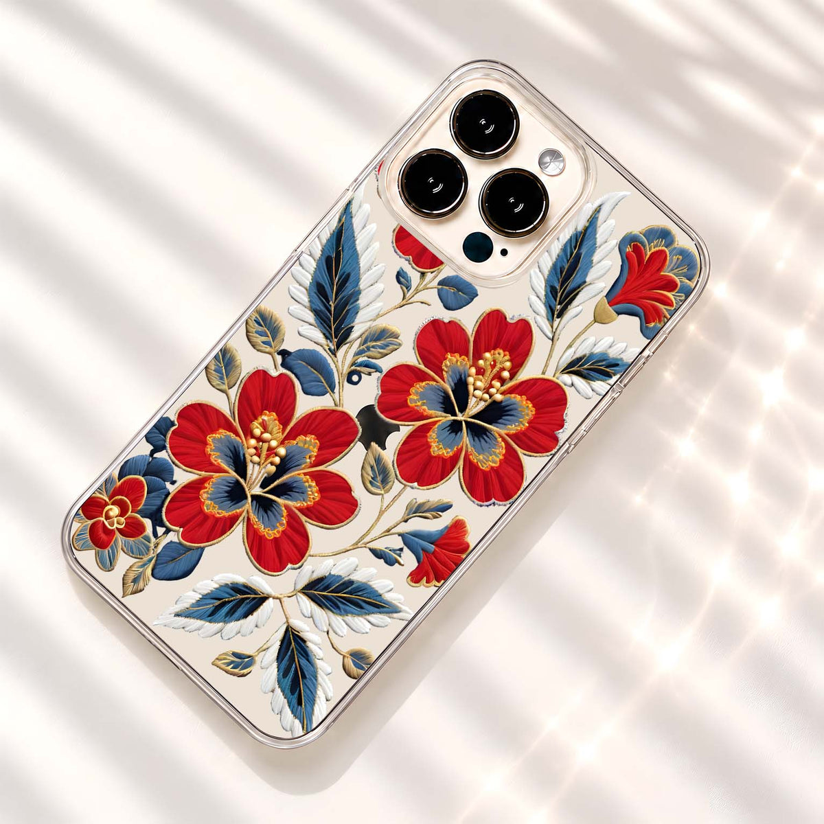 Royal Crimson Embroidery Clear Silicon Cover