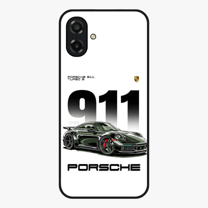 911 Turbo Dominance Glass Case showing clean flat back view with bold 911 sports car artwork and glossy glass finish.