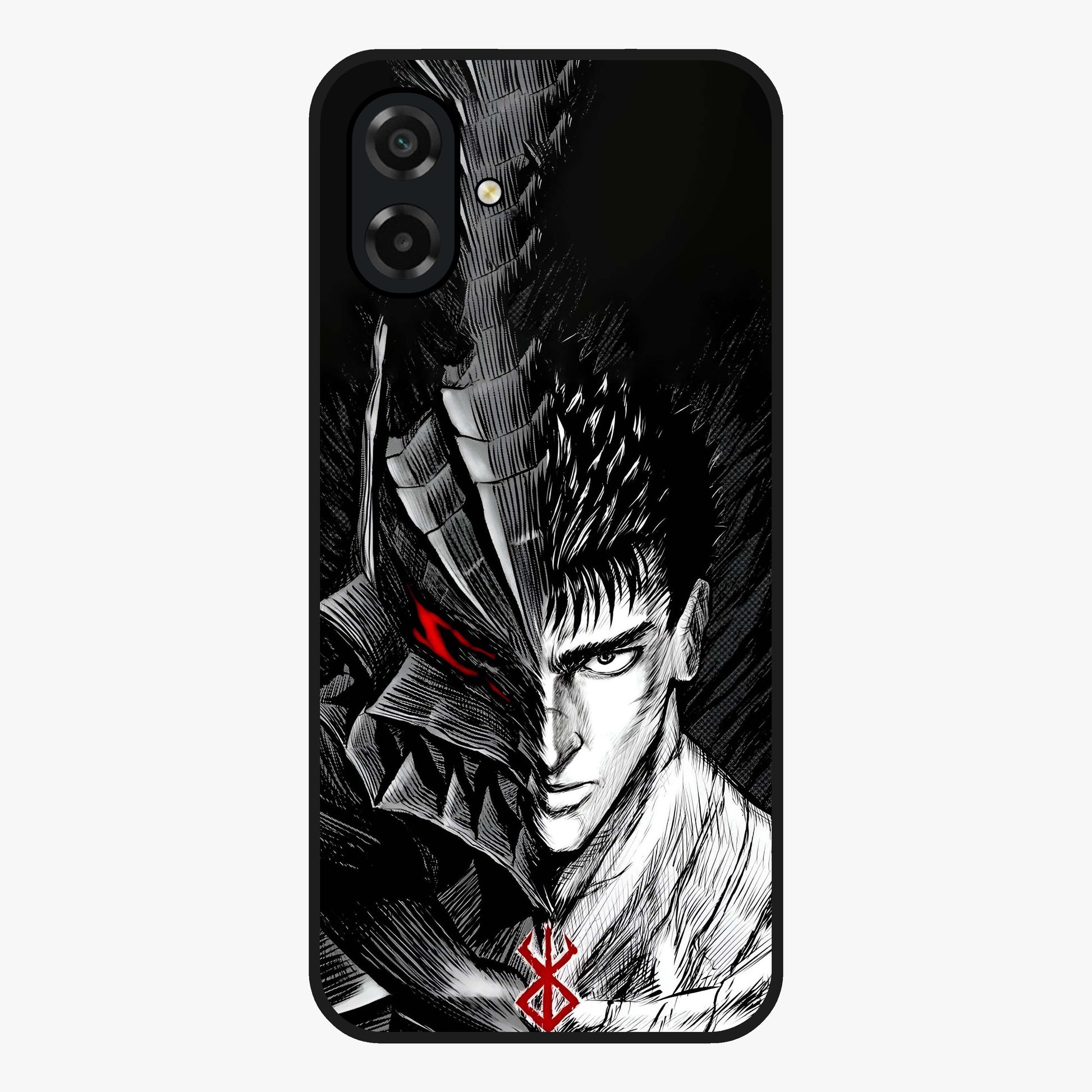 Berserker Blood Oath Glass Case showing flat back view with fierce warrior inspired artwork and glossy glass finish.
