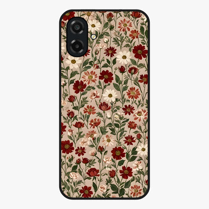 Biege Flower With Leaf Glass Case showing flat back view with soft beige floral artwork and glossy glass finish.