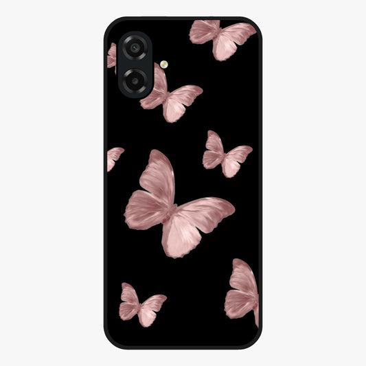 Butterfly Pattern Glass Case showing flat back view with elegant butterfly pattern artwork and glossy glass finish.